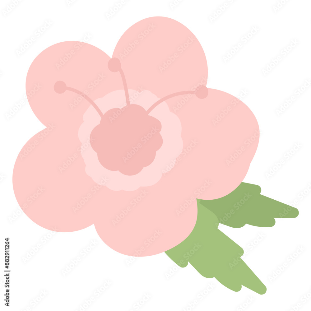 Cute simple pink flower with leaves. Clip art flower for creating patterns, frames, decorating postcards, stickers. Light-pink flower isolated on white background. Retro flower. Cute simple pink flower with leaves. Clip art flower for creating patterns, frames, decorating postcards, stickers. Light-pink flower isolated on white background. Retro flower.