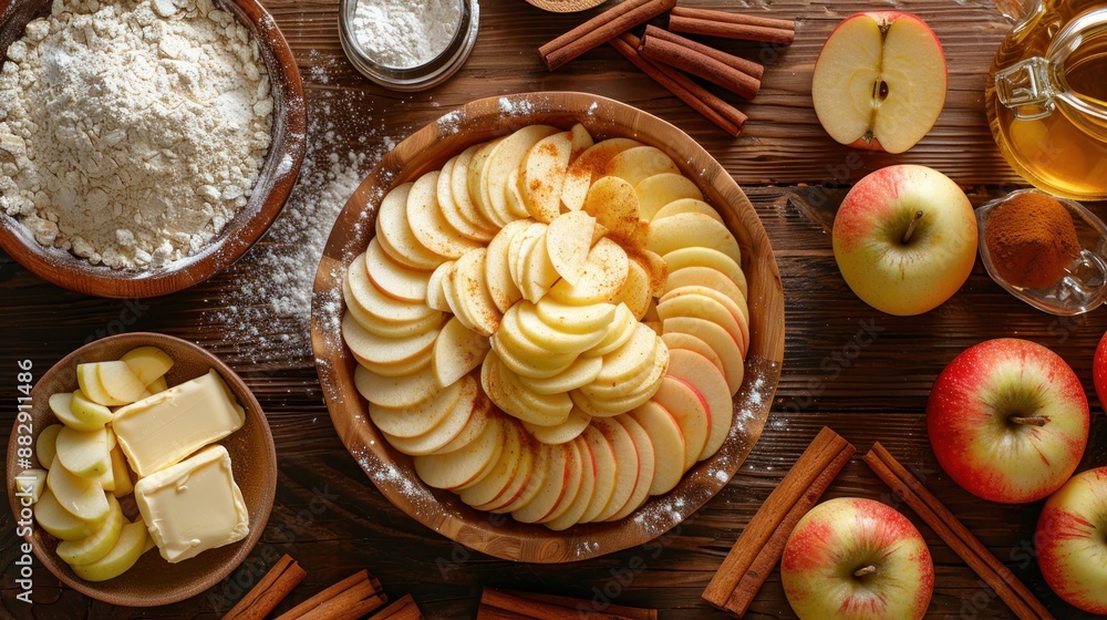 Fototapeta premium Apple Pie Ingredients Flat Lay