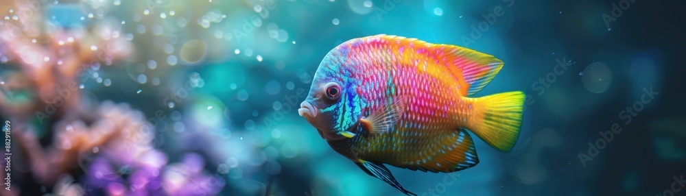 Fototapeta premium Vibrant Tropical Fish Swimming in Colorful Coral Reef Underwater Scene
