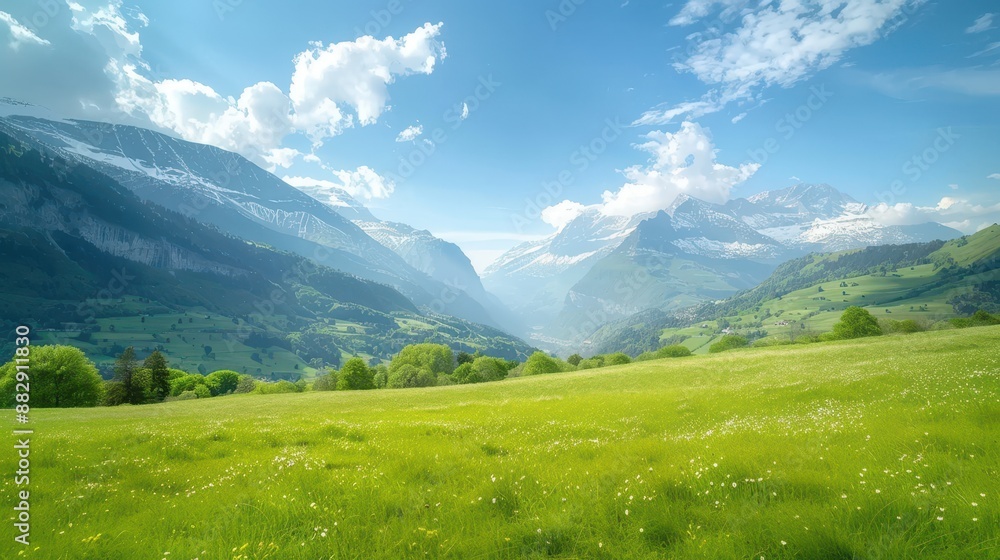 Fototapeta premium A beautiful, open field with a clear blue sky