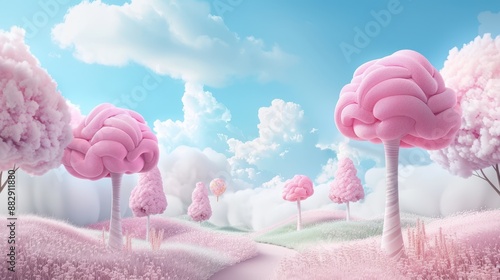 Fototapeta Naklejka Na Ścianę i Meble -  A pink forest with trees that look like brains