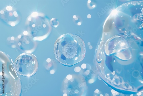 Wallpaper Mural Clear bubbles with blue inner elements floating in the air, creating a scientific and clean look, digital illustration Torontodigital.ca