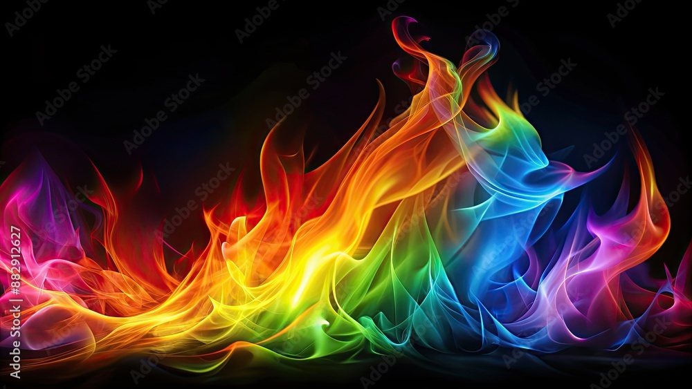 Colorful abstract fire flame on black background, with vibrant colors and blurred lines, mystic, colorful, smoke, blurry Colorful abstract fire flame on black background, with vibrant colors and blurred lines, mystic, colorful, smoke, blurry