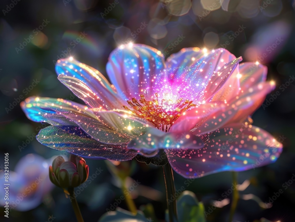 Enchanting Close-Up of a Sparkling Flower with Vibrant Colors and Magical Glow in a Dreamlike Garden Enchanting Close-Up of a Sparkling Flower with Vibrant Colors and Magical Glow in a Dreamlike Garden