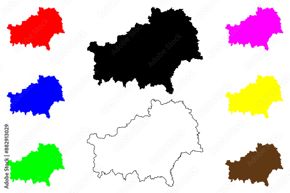 Naklejka premium Gomel Region (Republic of Belarus, Byelorussia or Belorussia, Regions of Belarus) map vector illustration, scribble sketch Homyel Voblasc map