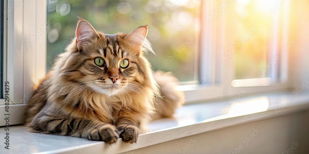 Close up of a fluffy tabby cat resting in a sunny window sill, feline, pet, domestic, animal, cute, whiskers, fur, adorable Close up of a fluffy tabby cat resting in a sunny window sill, feline, pet, domestic, animal, cute, whiskers, fur, adorable