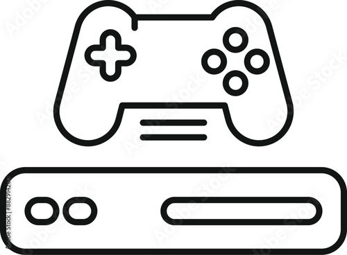 Line art icon of a gaming console with a controller resting on top, representing a gaming setup