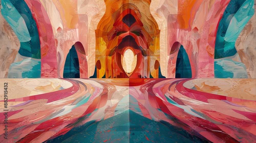 Fototapeta premium Abstract Painting With Arches and Swirling Colors