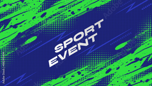 Abstract Sport Background with Green and Blue Brush Texture and Halftone Effect. Dirty Grunge Background