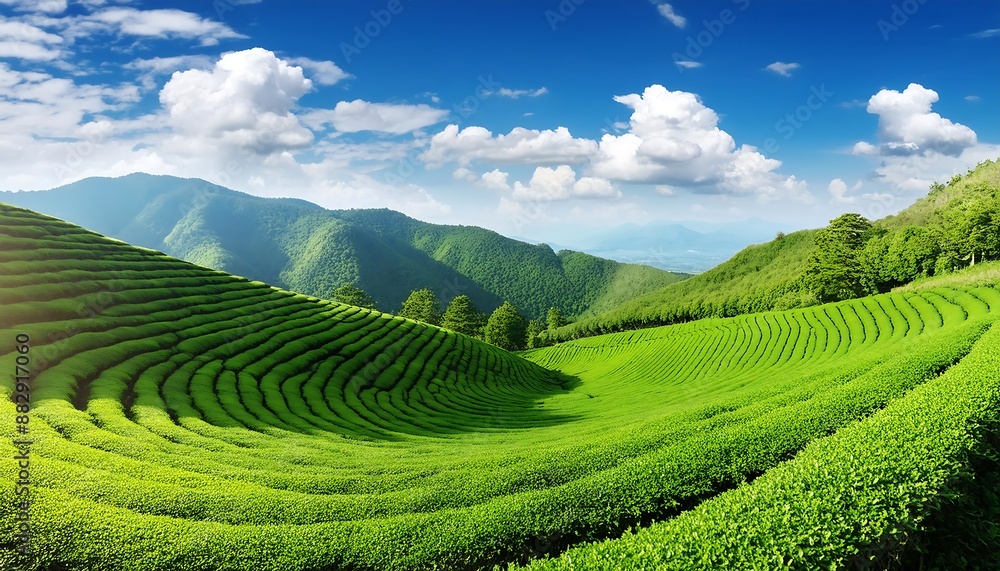 Beautiful landscape with green tea field, nature, travel concept Beautiful landscape with green tea field, nature, travel concept