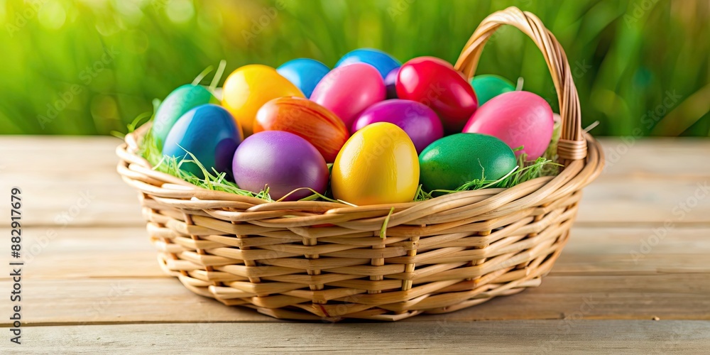 Naklejka premium Colorful Easter egg basket, Easter, eggs, basket, colorful, decoration, spring, holiday, festive, traditional, celebration