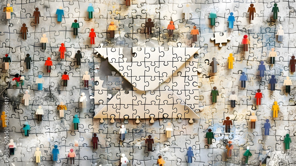 Fototapeta premium Email Icon Puzzle Pieces Symbolizing Connectivity and in Team Meeting
