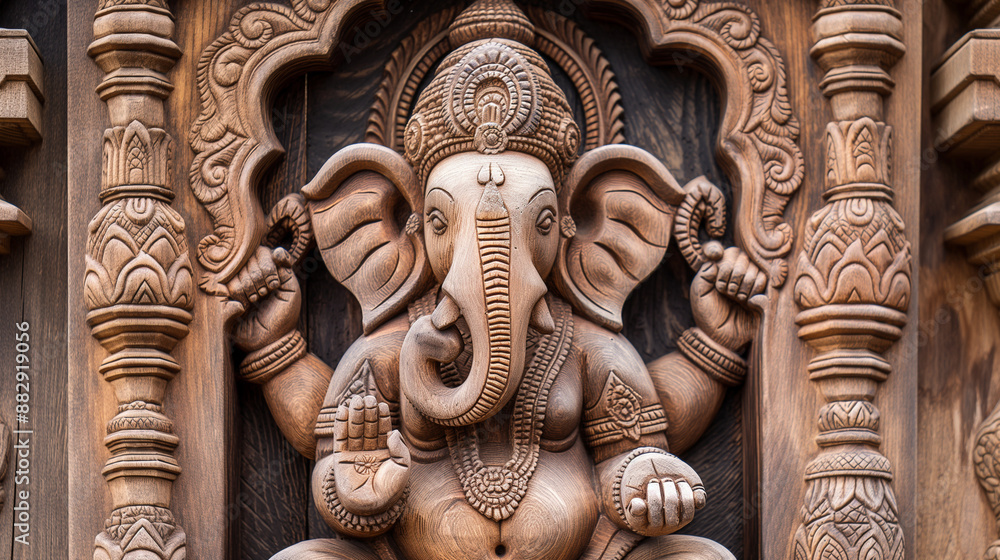 Fototapeta premium Ganesha blessing devotees, generous and protective, bottom third copy space