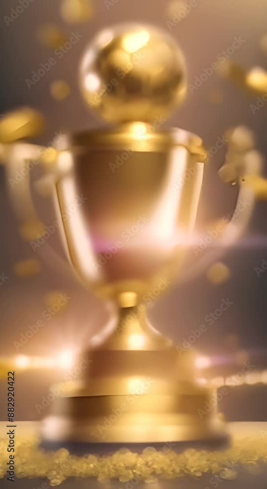 Gold champion trophy Golden trophy with falling golden confetti Victory concept Golden sports cup Winning first place prize in stadium copy space EUFA The UEFA European Football Championship 4k animat Gold champion trophy Golden trophy with falling golden confetti Victory concept Golden sports cup Winning first place prize in stadium copy space EUFA The UEFA European Football Championship 4k animat