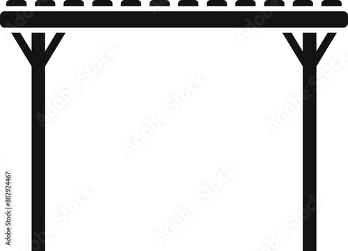 Simple icon representing a wooden canopy supported by two pillars, ideal for representing outdoor shade or a pergola