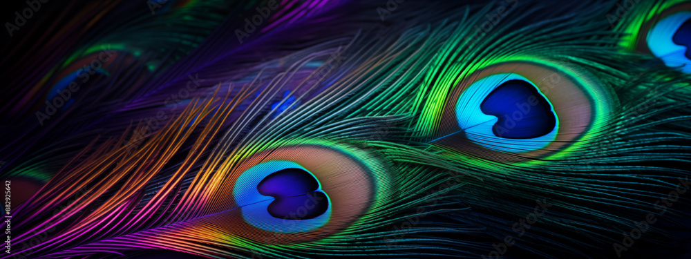 Obraz premium Peacock Feathers in a Dark Background Showcasing Their Brilliant Colors
