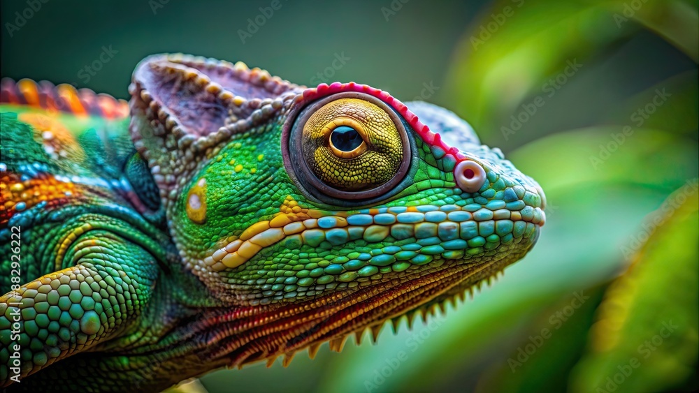 Close-up shot of a chameleon blending into its surroundings, camouflage, reptile, nature, wildlife Close-up shot of a chameleon blending into its surroundings, camouflage, reptile, nature, wildlife