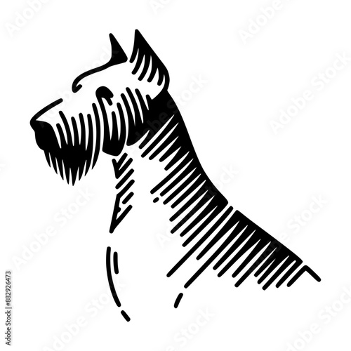 A black and white Fox terrier silhouette created using minimalistic dashed lines.  Minimalist art style.