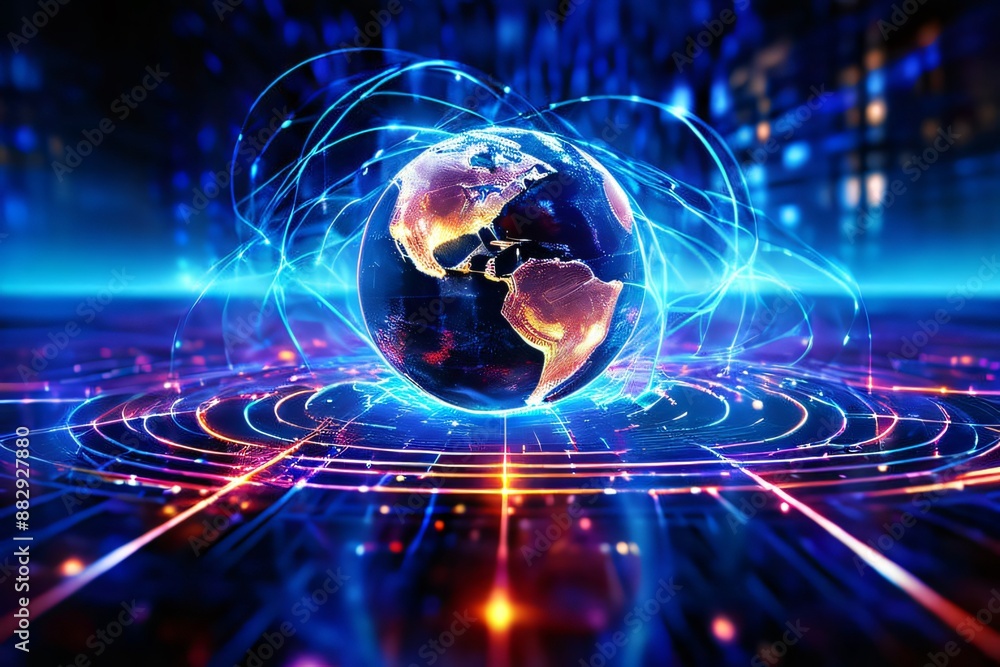 Futuristic Global Network. Planet Earth Connected by Data Streams and ...