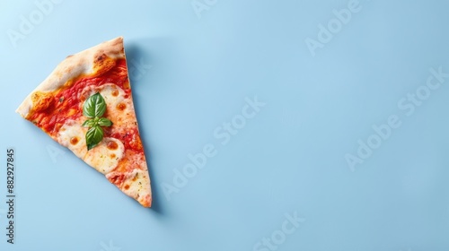 Margherita Pizza Slice on Light Blue Background