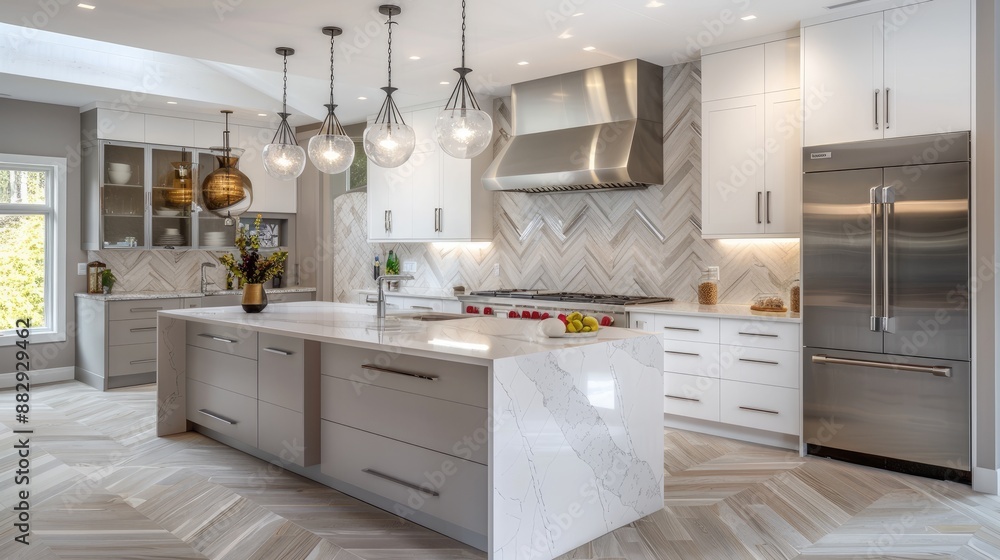 A contemporary kitchen with sleek white cabinetry A contemporary kitchen with sleek white cabinetry