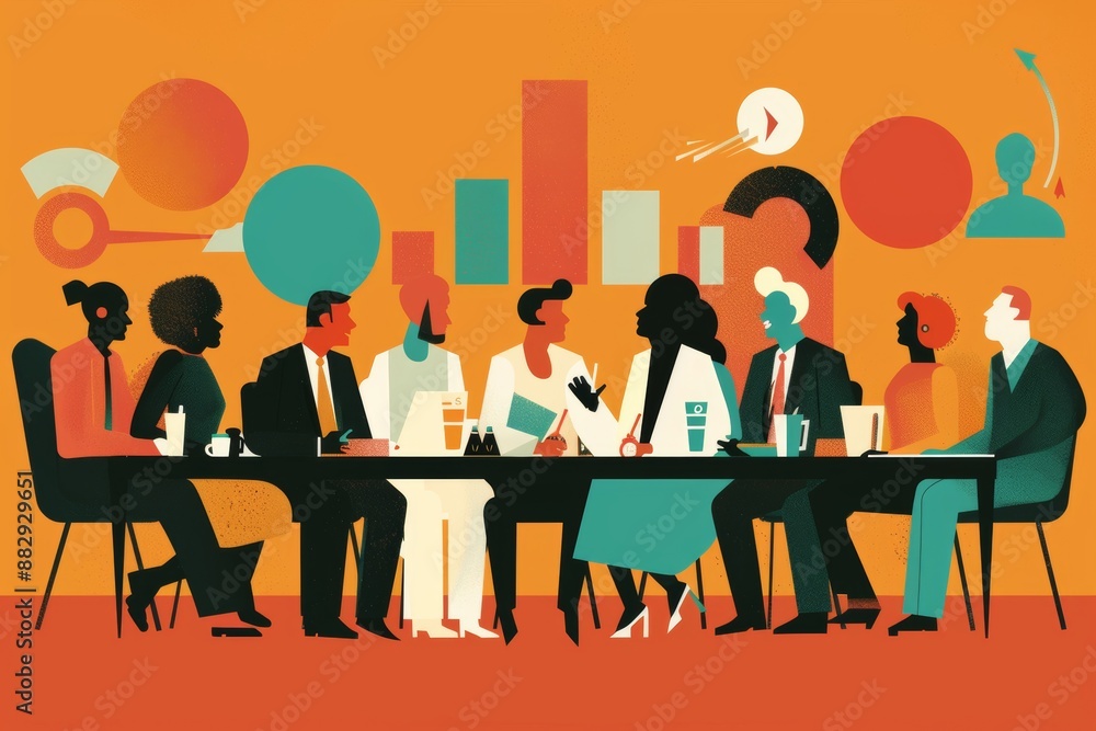 illustration depicting a diversity in business strategy team planning session, where a diverse team collaborates on strategic initiatives, emphasizing inclusivity and innovation. illustration depicting a diversity in business strategy team planning session, where a diverse team collaborates on strategic initiatives, emphasizing inclusivity and innovation.