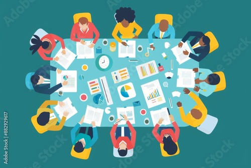 Wallpaper Mural illustration depicting a diversity in business strategy team planning session, where a diverse team collaborates on strategic initiatives, emphasizing inclusivity and innovation. Torontodigital.ca