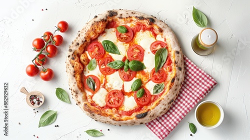 Ingredients for cooking pizza, tomatoes cheese and basil