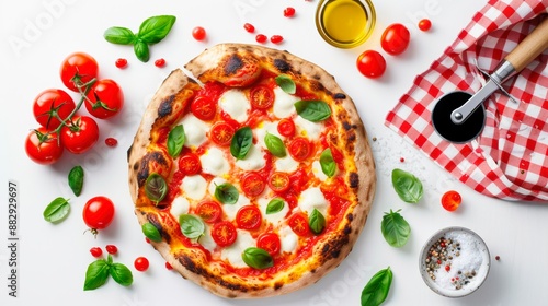 Ingredients for cooking pizza, tomatoes cheese and basil