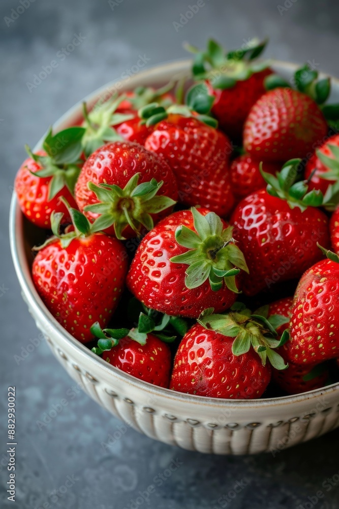 Fresh Chandler strawberry in a bowl, Top View Fresh Chandler strawberry in a bowl, Top View