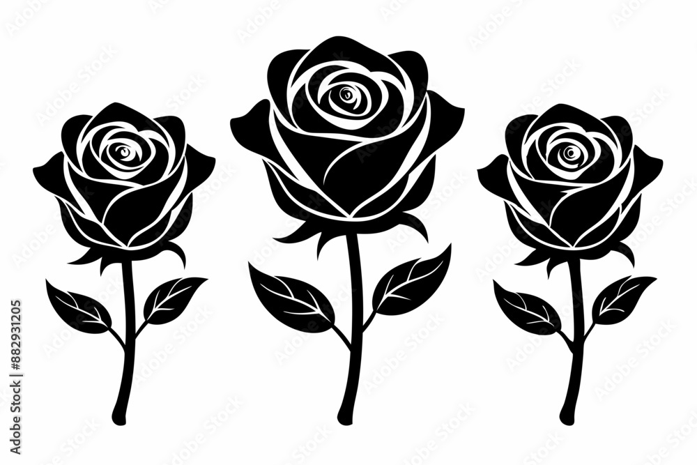 rose flowers silhouettes Vector set, set of decorative rose with leaves
rose flowers silhouettes Vector set, set of decorative rose with leaves
