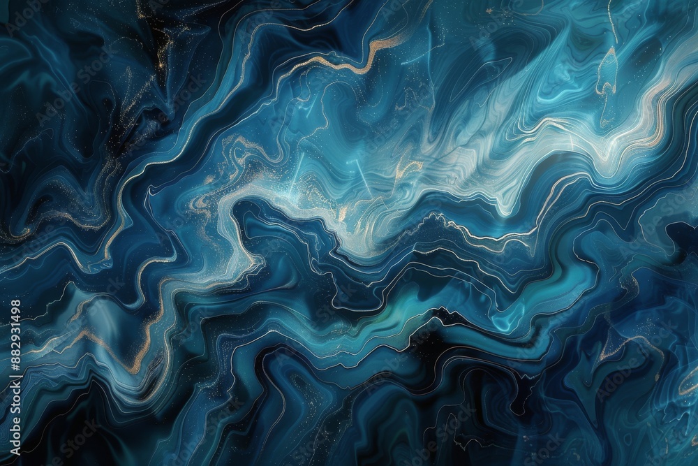 Fototapeta premium Abstract Blue and White Swirling Liquid Marble Pattern