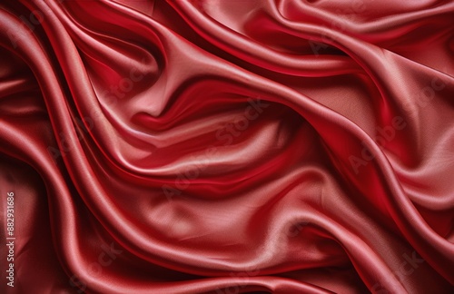 Close-Up Photograph of Smooth Red Silk Fabric Draped in Soft Folds