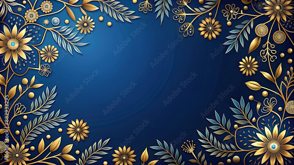 Blue and gold floral background with elegant design, floral, blue, gold, background, elegant, decorative, pattern Blue and gold floral background with elegant design, floral, blue, gold, background, elegant, decorative, pattern