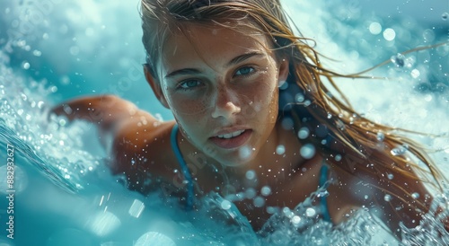 Young Woman Swimming Underwater in a Turquoise Ocean