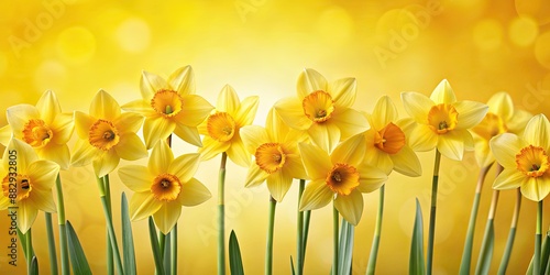 Collection of yellow daffodils against flat background, daffodils, yellow flowers, isolated, spring, blooming, nature, botanical