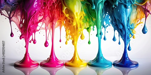 Cmyk ink drops mixing on a white surface , ink, drops, colors, cmyk, printing, graphic design, blending, liquid