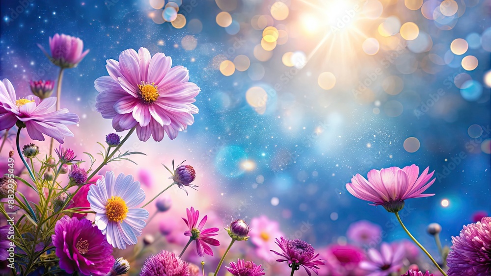 Blurred background of beautiful flowers with bokeh effect, sparkles Blurred background of beautiful flowers with bokeh effect, sparkles
