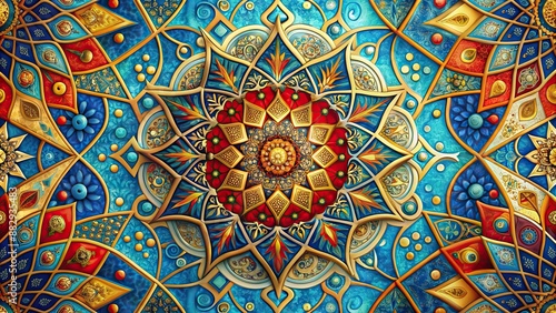 Wallpaper Mural Colorful abstract painting with geometric shapes and organic patterns in blue, gold, and red tones, abstract, painting, geometric Torontodigital.ca