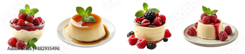 Obraz  z motywem Vanilla panna cotta desserts with fresh berries gourmet indulgence transparent background