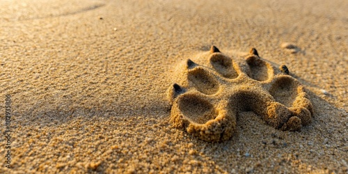 Close up of a dog footprint in the sand, representing loyalty and companionship, loyalty, companionship, dog, footprint, close up