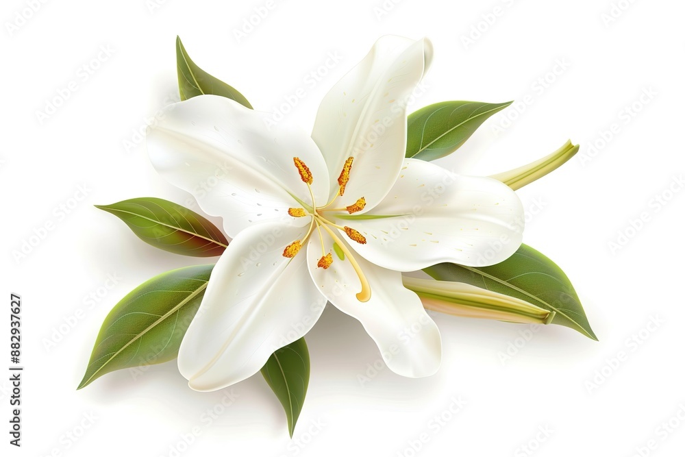 white lily on white background and buds white lily on white background and buds