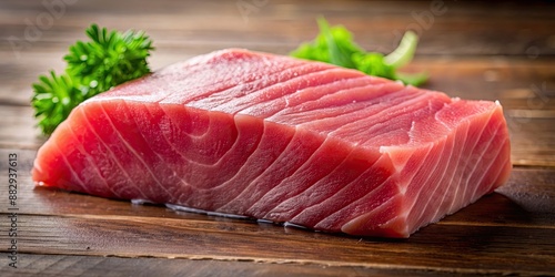 Close-up of a raw piece of tuna albacore being prepared for cooking, tuna, albacore, raw, seafood, ingredient, fresh