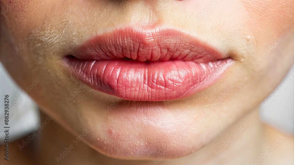 Close-up of a person's parched lips, showing signs of dehydration, thirsty, hydration, health, dry, heat, summer, illness Close-up of a person's parched lips, showing signs of dehydration, thirsty, hydration, health, dry, heat, summer, illness