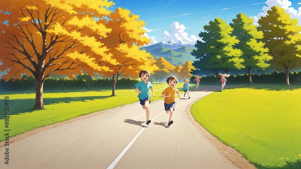 Fototapeta premium 秋のランニングロード