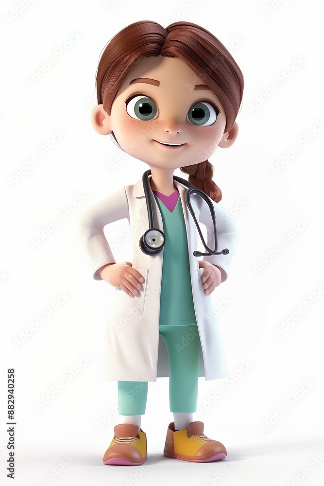 3D cartoon girl doctor character isolated on white background. 3D cartoon girl doctor character isolated on white background.