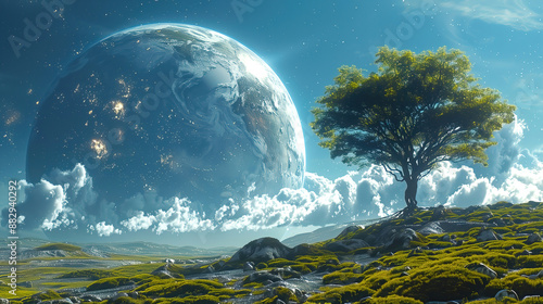Alien planet landscape with...
