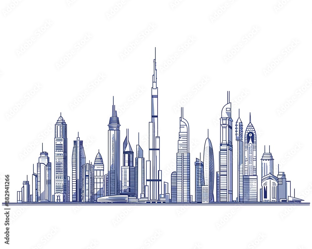 Fototapeta premium Modern Minimalist Skyline Line Art on White Background