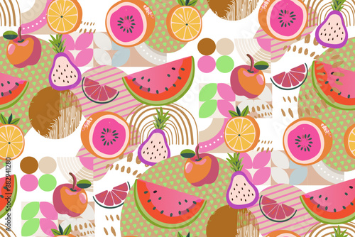 Seamless abstract pattern. Bright summer fruits. Suitable for fabric, mural, wrapping paper and the like. photo