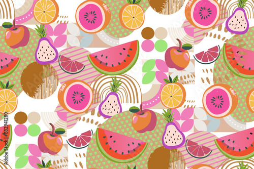 Seamless abstract pattern. Bright summer fruits. Suitable for fabric, mural, wrapping paper and the like.